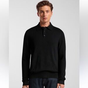 Classic Black Merino Wool Polo Sweater